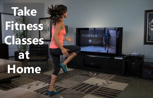 taking online fitness classes at home