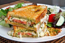Pesto Grilled Cheese Sandwiches With Spinach and Cherry Tomatoes